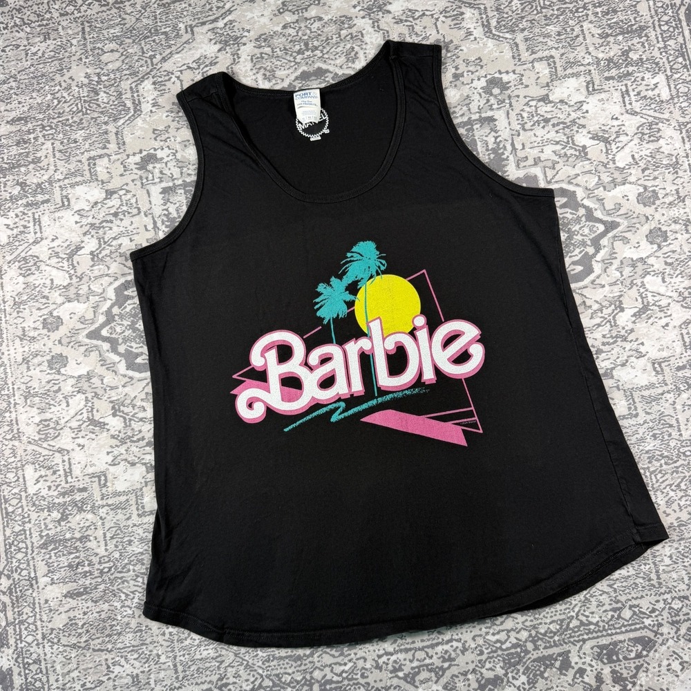 Mattel Barbie Tank Top Black Sleeveless Neon Palm Retro Logo Women's Size XL